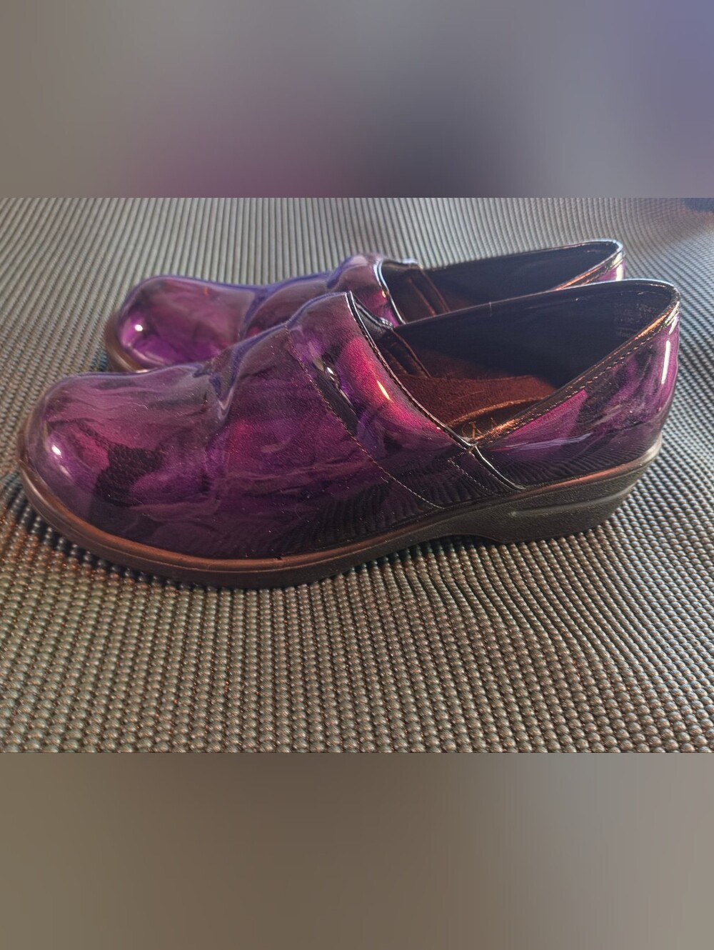 Women’s Shiny Purple Slip-On Nursing Shoes.